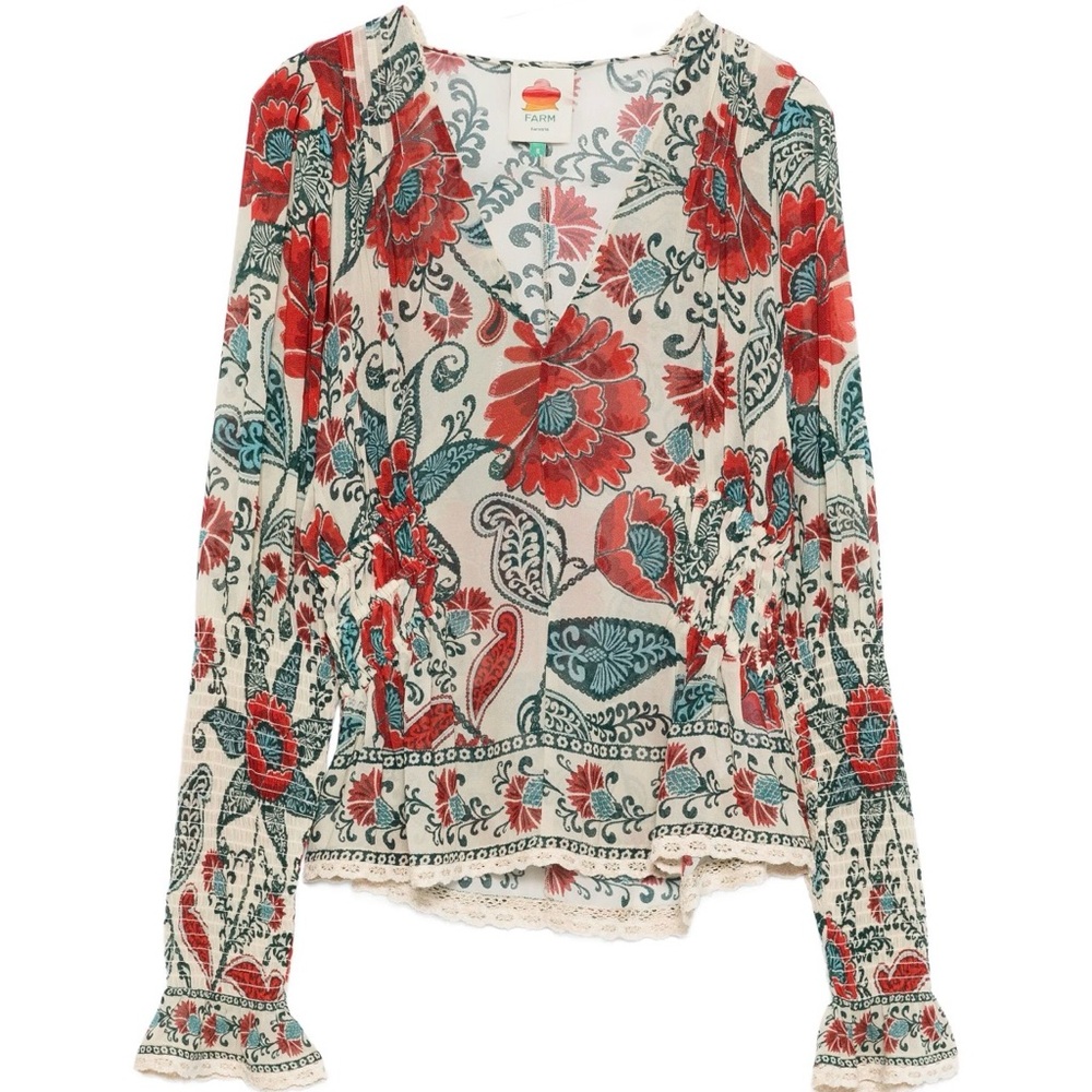 Farm Rio Sand Francesca Long Sleeve Blouse